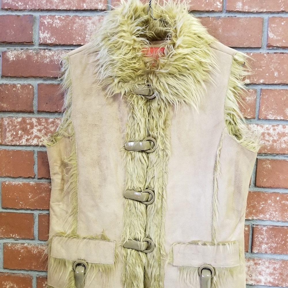 38" Chest, Sofia Tan Faux Fur Vest 